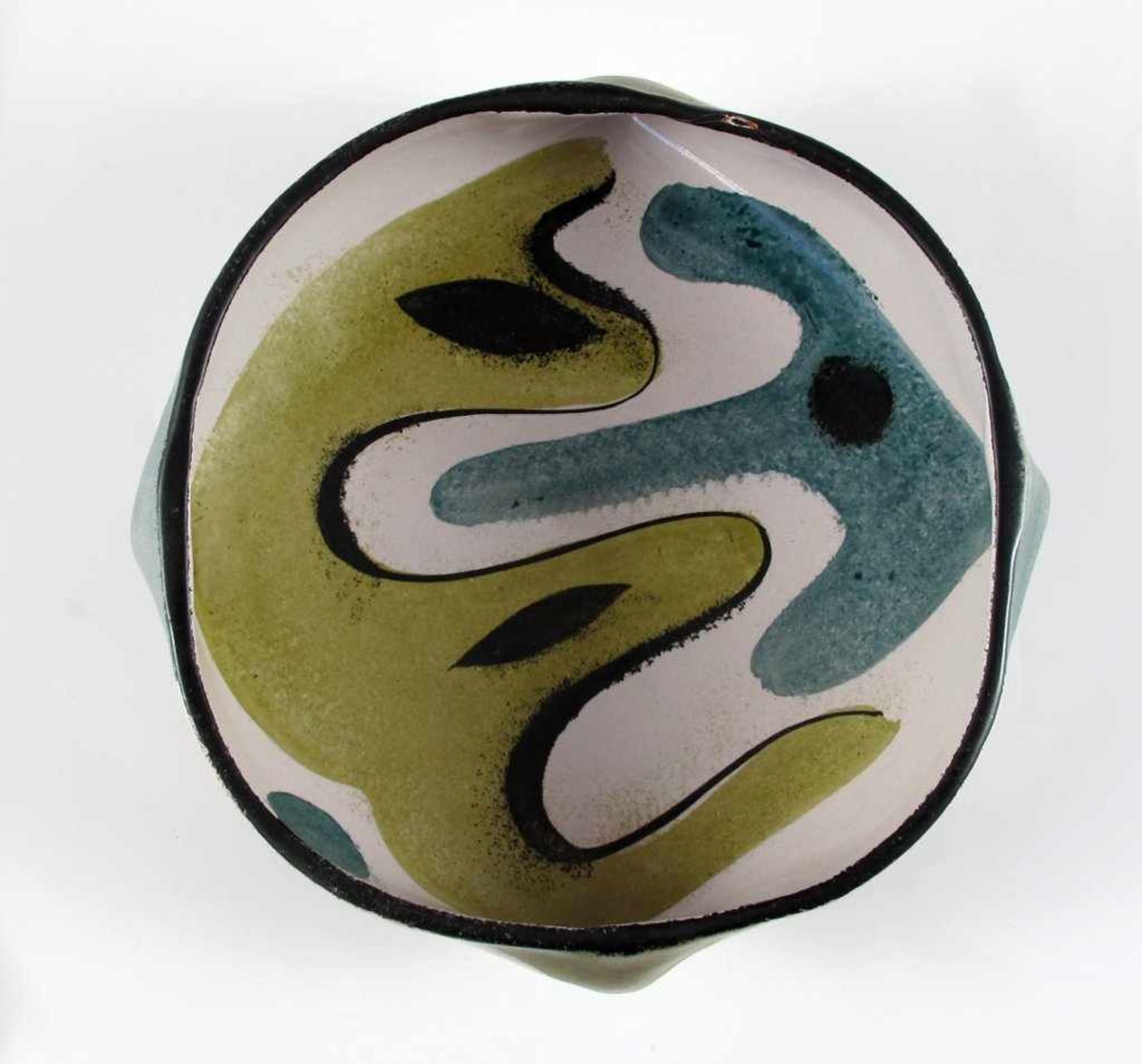 Schale. Polychrom bemalte Keramik. Keramikwerkstatt Krösselbach, 1950-er/1960-er Jahre. Ø 16 cm - Bild 2 aus 2