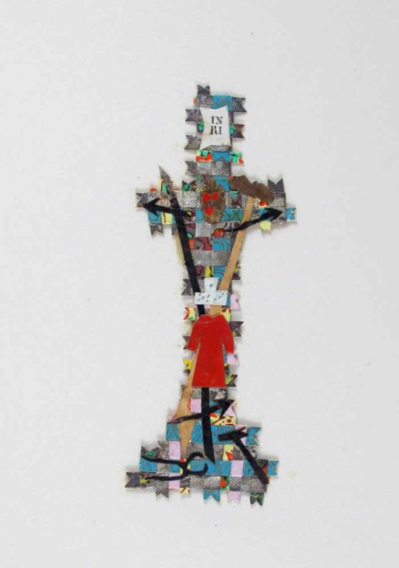 Drei Flechtbildchen: zwei Kreuze und Stiefmütterchen. 19. und Anf. 20. Jh. H bis 12 cm - Bild 2 aus 3