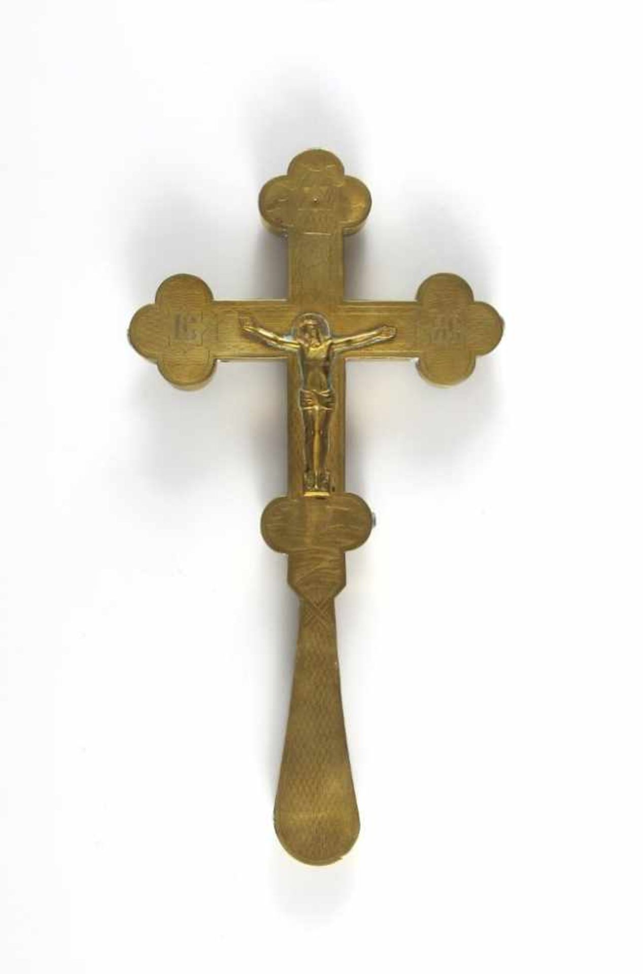 Orthodoxes Segens-/Reliquienkreuz. Messing. 19. Jh. H 21,5 cm