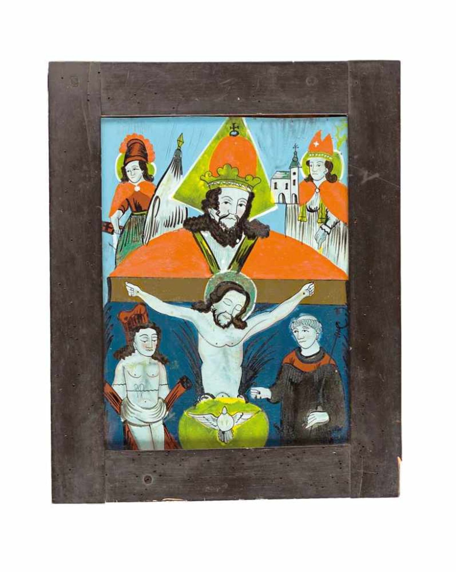 Dreifaltigkeit mit vier Heiligen. Raimundsreuth, 19. Jh. 29,5 x 23 cm. R