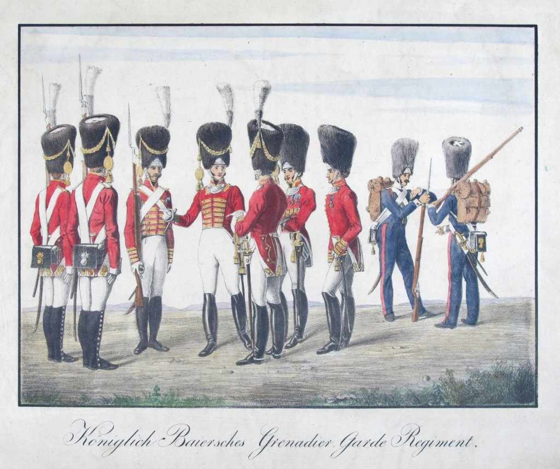Militär: "Königlich Baiersches Grenadier Garde Regiment". Kol. Lithographie, 19. Jh. Bildgr. ca.