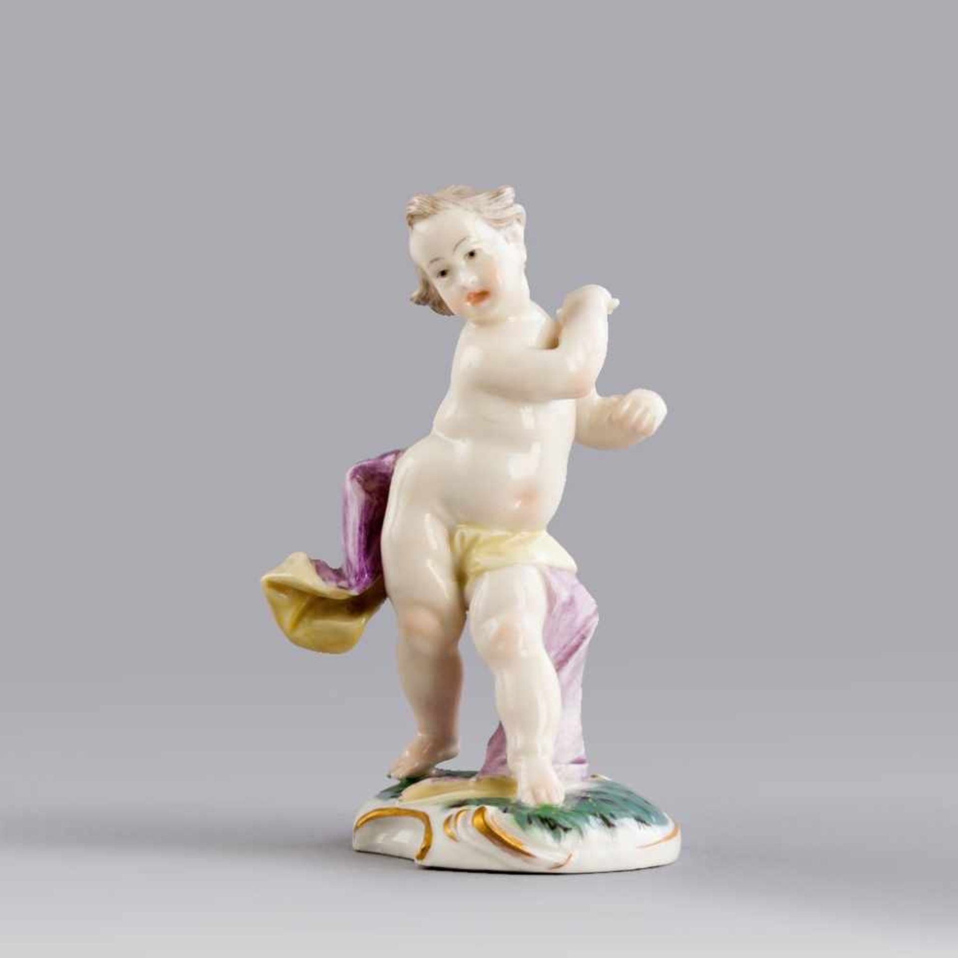 Putto. Polychrom staffierte Figurine. Bustelli-Modell. Nymphenburg, 19./20. Jh. H 9 cm