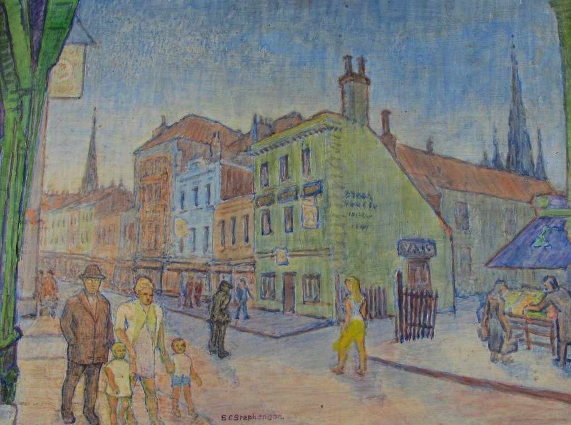 Samuel C. Stephenson. Irischer Künstler des 20. Jh. Sign. Straßenszene in einer (irischen?)