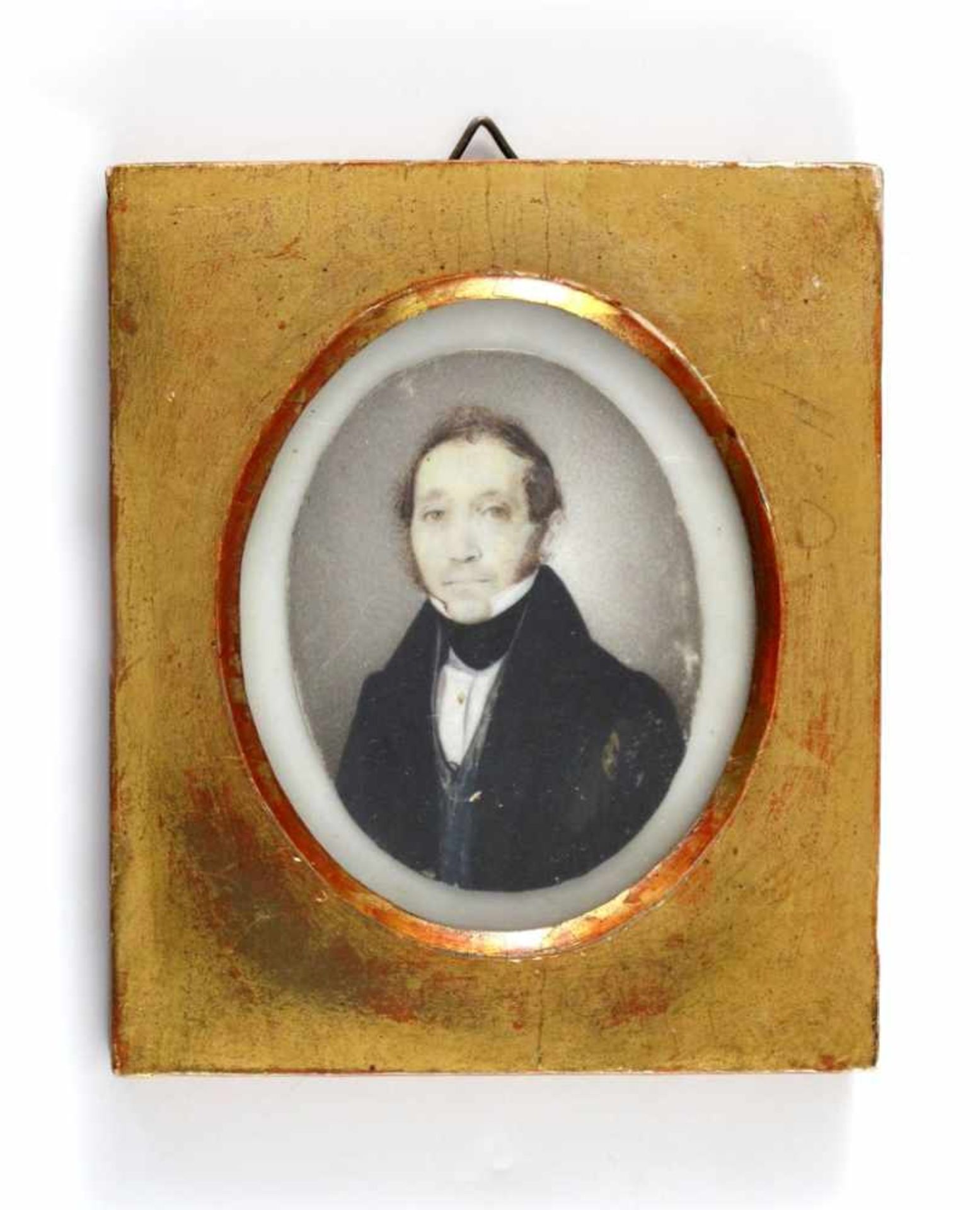 Miniatur: Herrenportrait. Auf Elfenbein. Um 1850. Oval, 6,5 x 5 cm. R