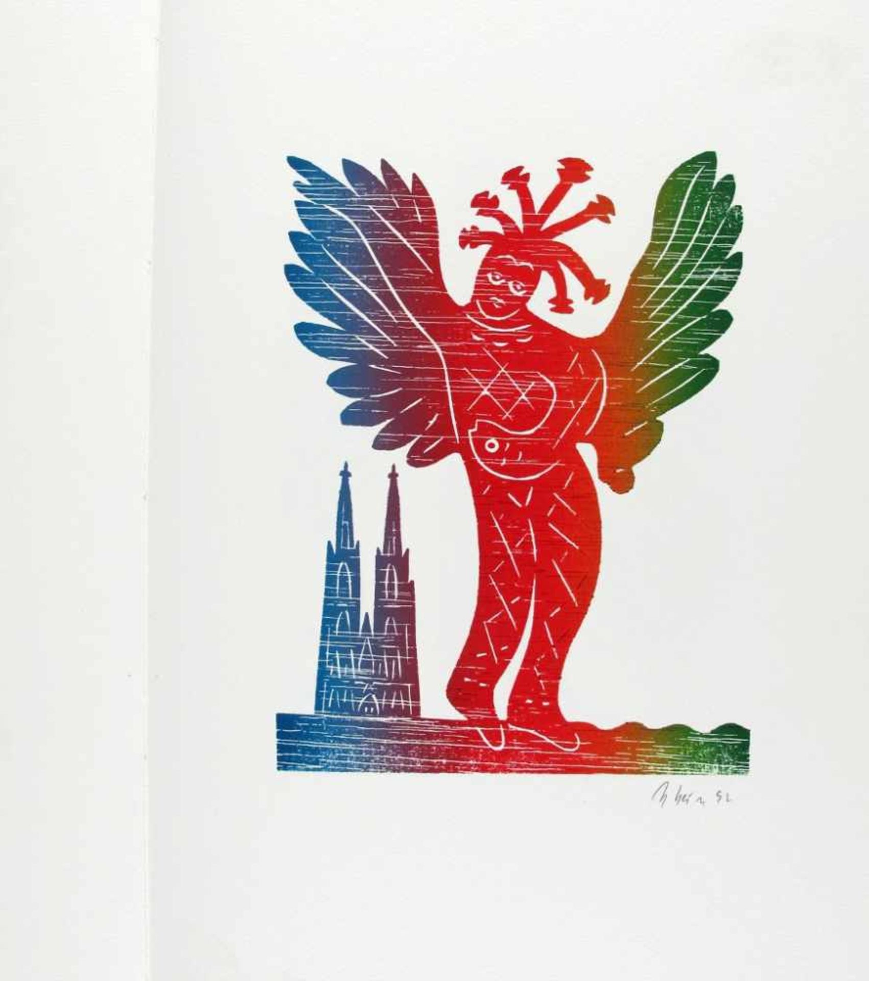 Heinz Stein. Geb. 1934 in Gelsenkirchen. Zyklus "Engel" mit neun (Farb-)Holzschnitten (auf - Bild 3 aus 6