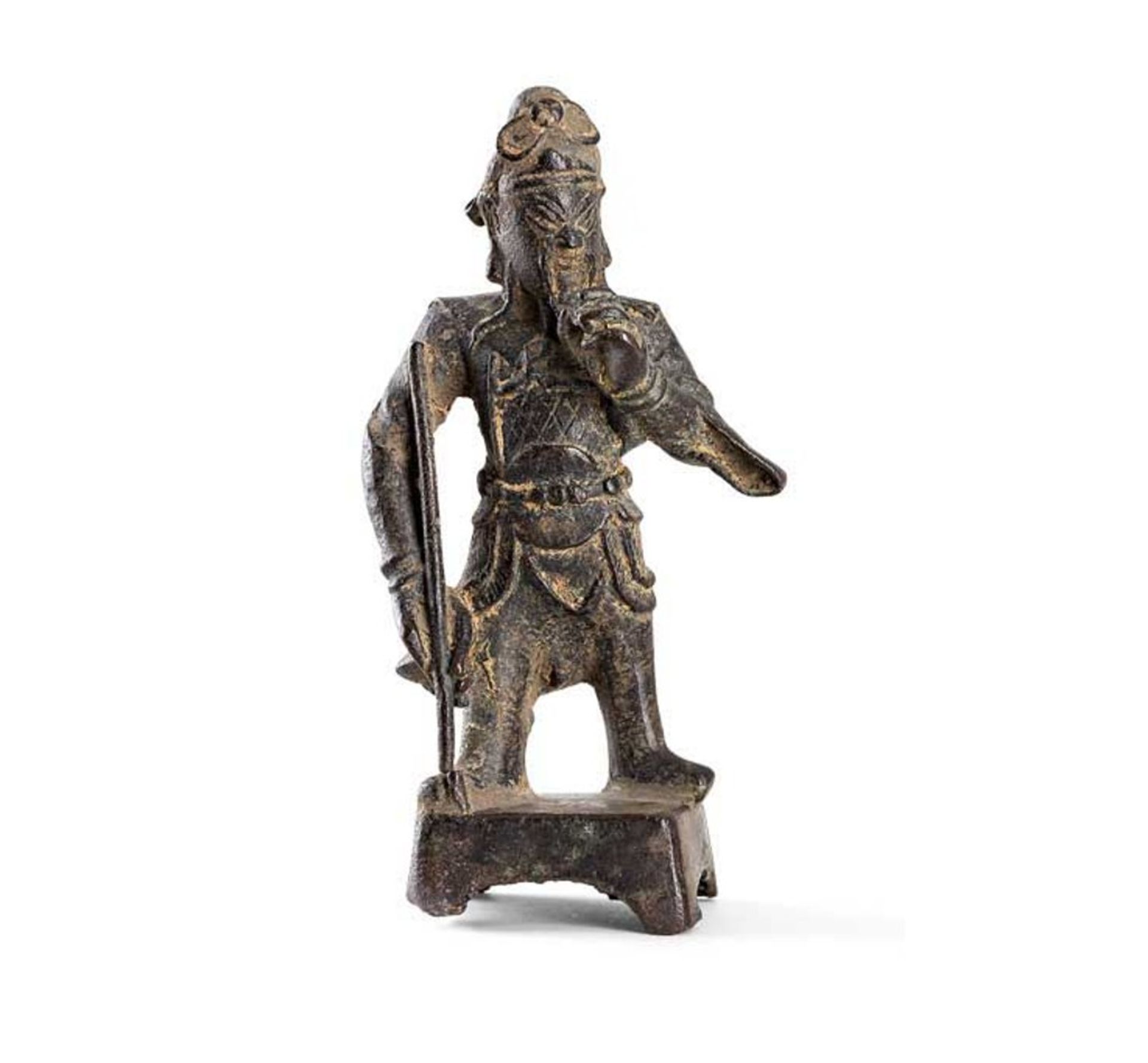 Guandi. Auf Plinthensockel stehender General. Bronze. H 12,5 cm. China, späte Ming-Zeit (?), 17.