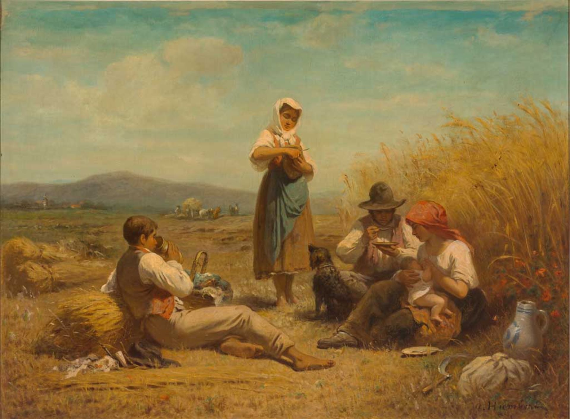 A. Humbert. Französischer Maler des 19. Jh. Sign. Erntearbeiter bei der Rast. Meisterliche