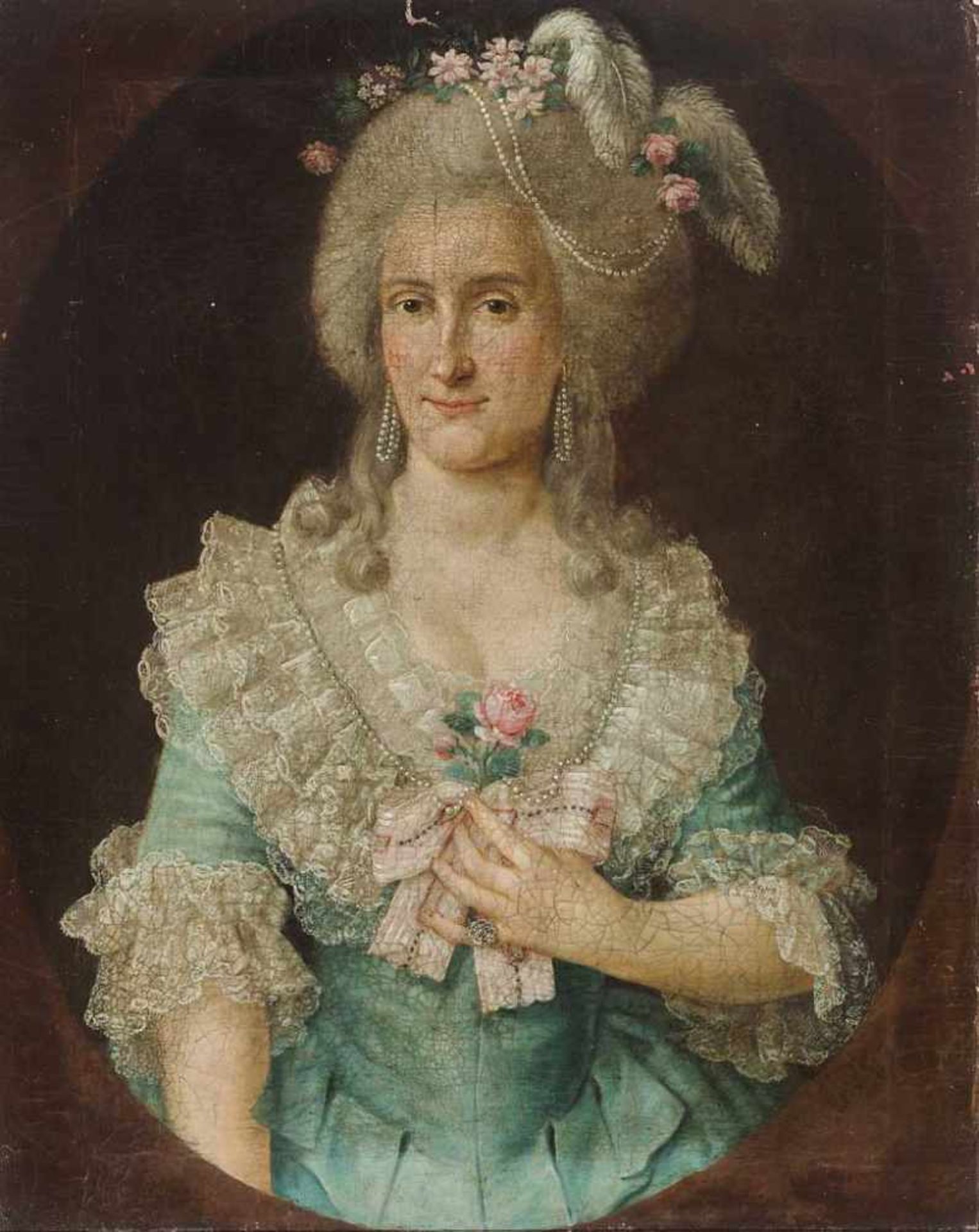 Portraitist des 18. Jh. Portrait einer vornehmen Dame; Rs. bez. "Franziska von Hohenstein"?. Reicher
