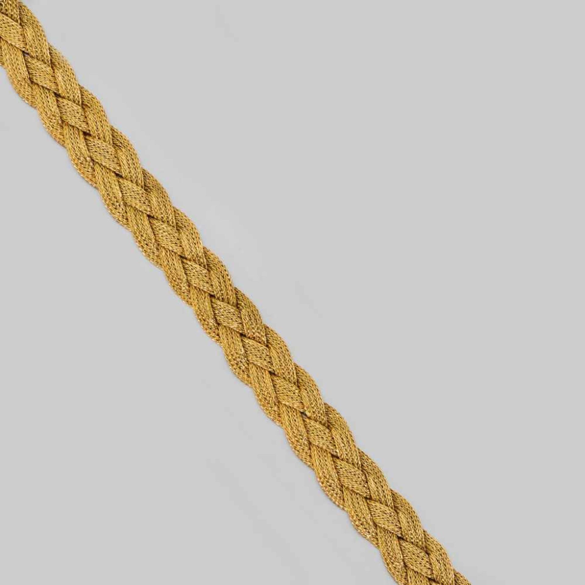 Feines goldenes Armband. Handgeflochtener Zopf aus Golddrähten in 18 ct. GG, 27 g. 1960-er/1970-er