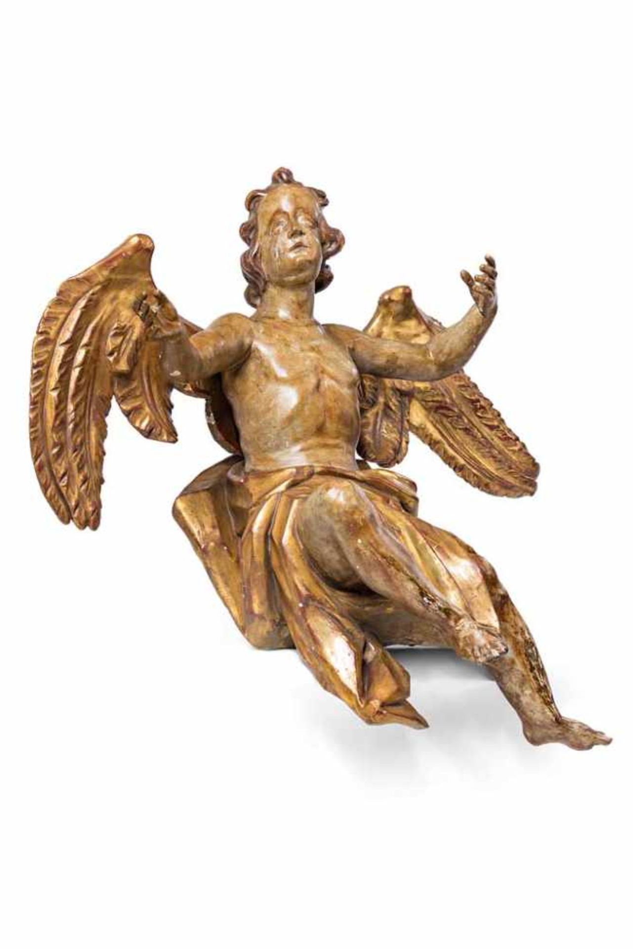 Großer barocker Engel. Holz gefasst und vergoldet. 19. Jh. H 82 cm