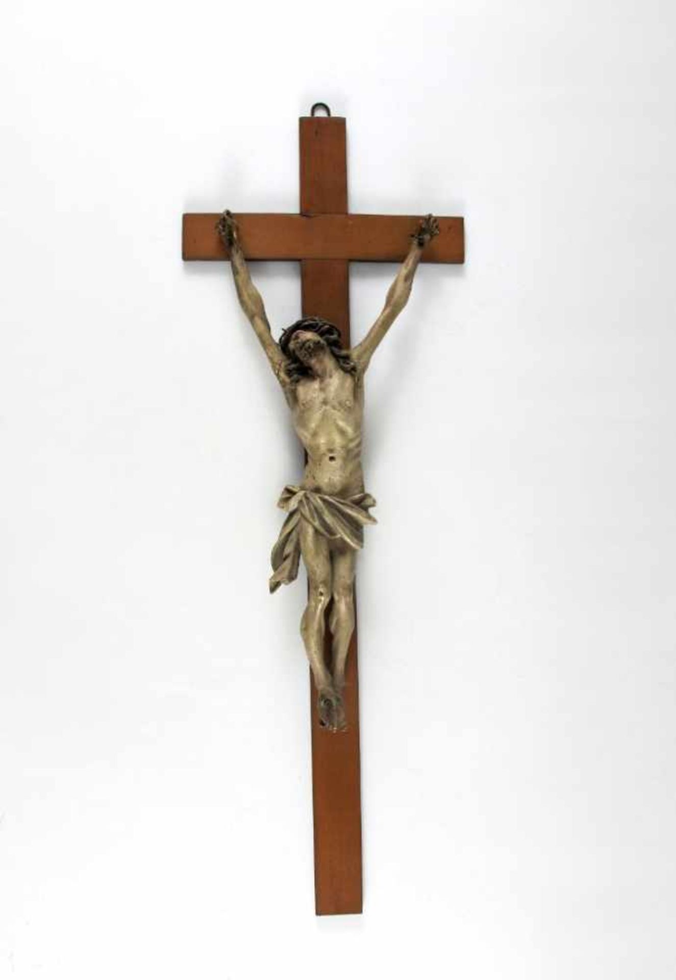 Wandkruzifix. Dreinageltypus. Holz gefasst. 19. Jh. H 44 cm