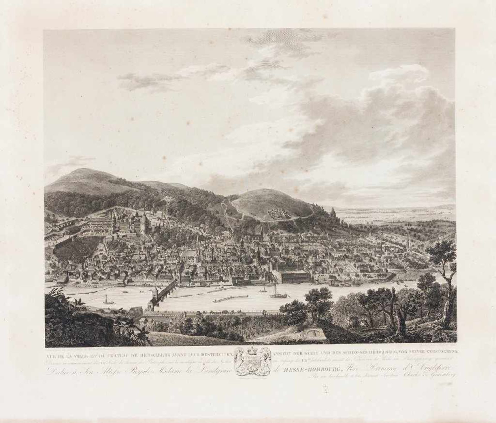 Heidelberg. "Erste Ansicht des Heidelberger Schlosses vom Jnnern des Hofes aus". Titel französisch - Bild 2 aus 2
