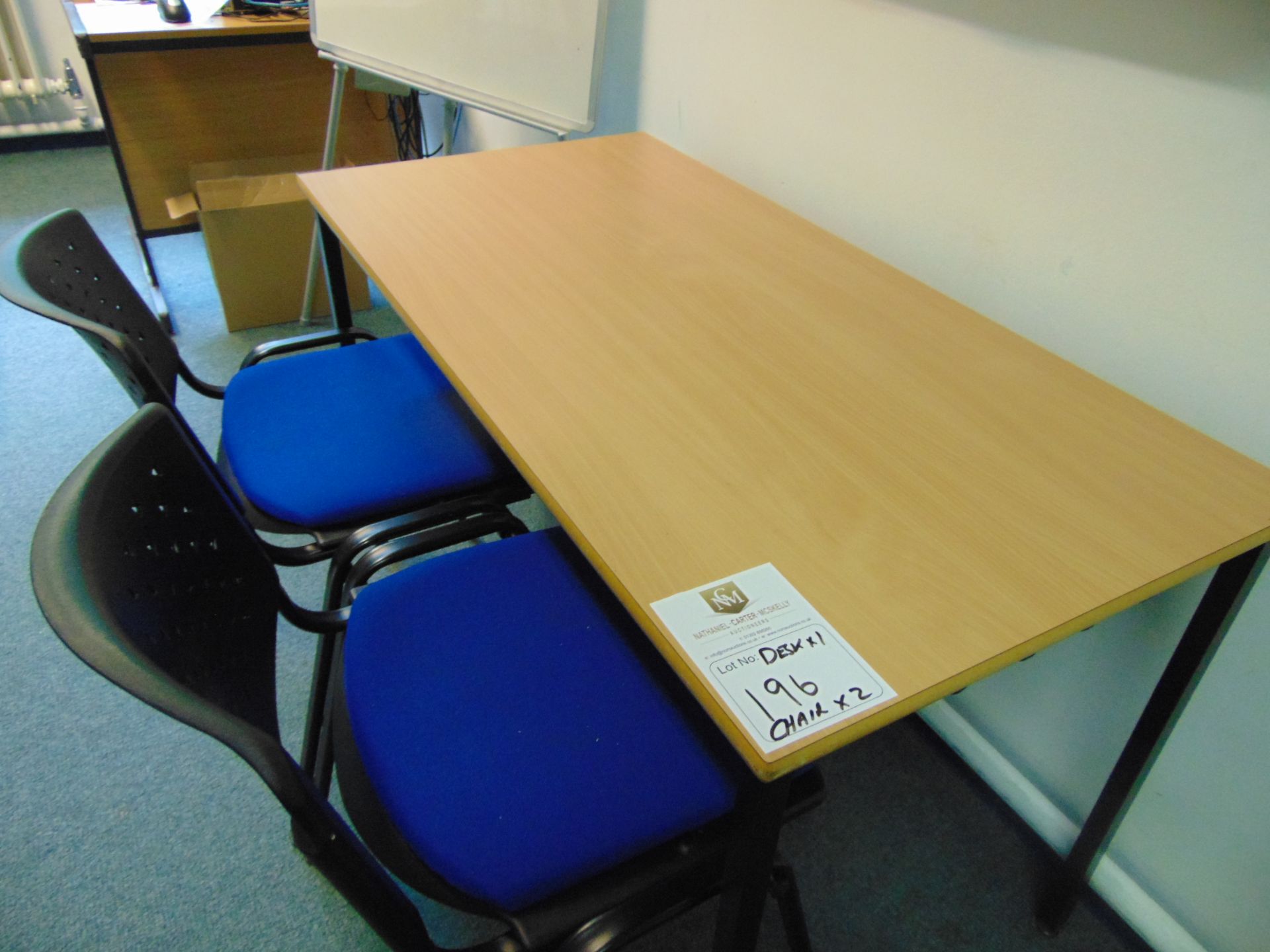 Office Table & x 2 Blue Chairs