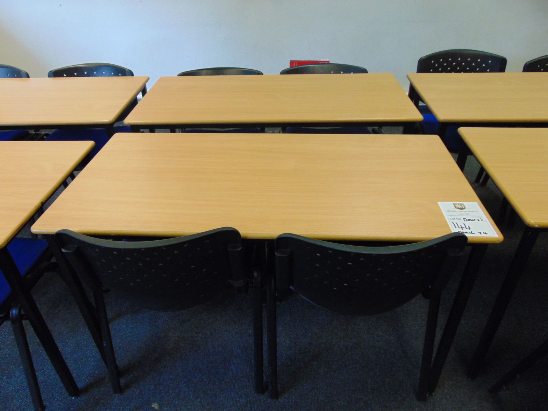 x 2 Office Desks With x 4 Blue Chairs