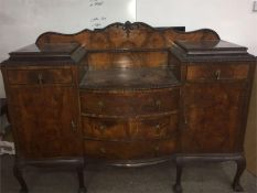 Antique Walnut Drop Centre Side Board With Lined Cutlery Draws.