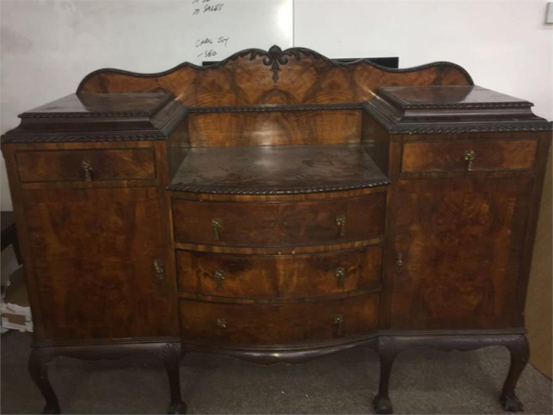 Antique Walnut Drop Centre Side Board With Lined Cutlery Draws.