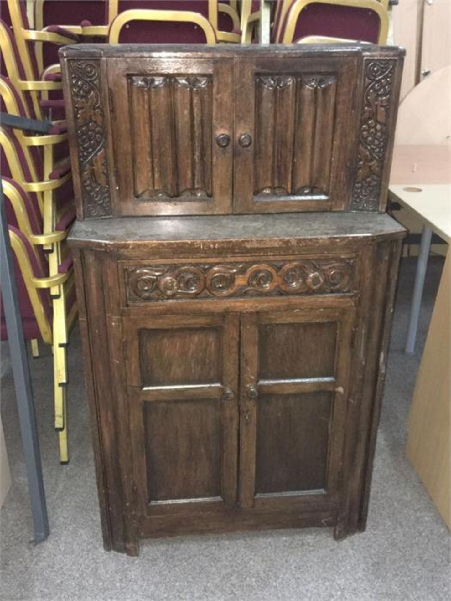 Carved Dark Oak Vintage Cupboard/ Sideboard.