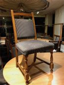 16 Wood Frame Dining Chairs With Black And Cream Striped Upholstery