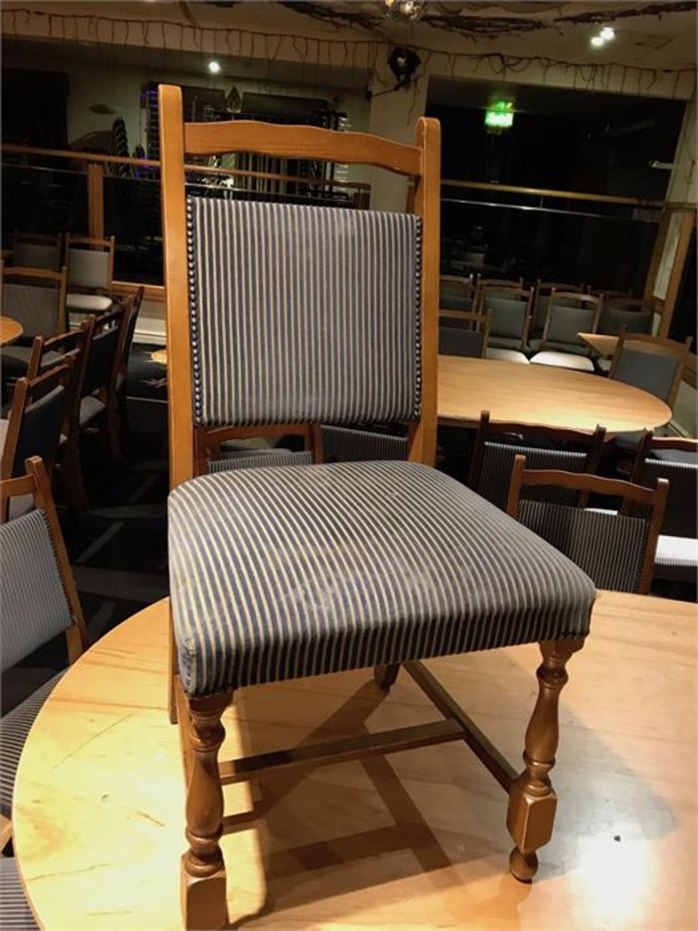 16 Wood Frame Dining Chairs With Black And Cream Striped Upholstery - Image 2 of 2