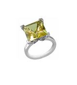 18ct White Gold Claw Set Ring Yellow Beryl Stone & Diamonds Size M 0.56ct