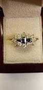 9ct Yellow Gold Sapphire and Diamond Cluster Ring 0.15pt