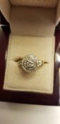 18ct Yellow Gold Diamond Halo Cluster Ring 0.50pts