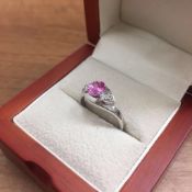 9ct White Gold Pink Sapphire and Diamond Ring Size N
