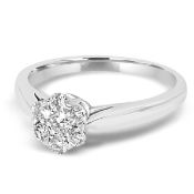 9ct White Gold 7 Stone Diamond Cluster Ring Size R