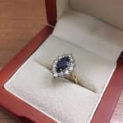 9ct Marquise Sapphire & Diamond Cluster Ring Size K 0.60ct