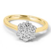 18ct Yellow Gold 7 Stone Diamond Cluster 0.50ct Ring Size N