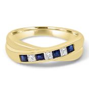 18ct Channel Set Princess Cut Diamond & Sapphire Ring 3 x 7pt Diamonds Ring Size O