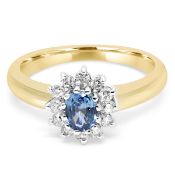 18ct Yellow Gold Blue Sapphire & Diamond Cluster Ring Size L