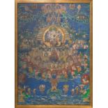 Thangka. Tibet. 19./20. Jhd, ca. 84 x 59 cm. Laut rückseitigem Klebezettel "Gott Sabhata umgeben von