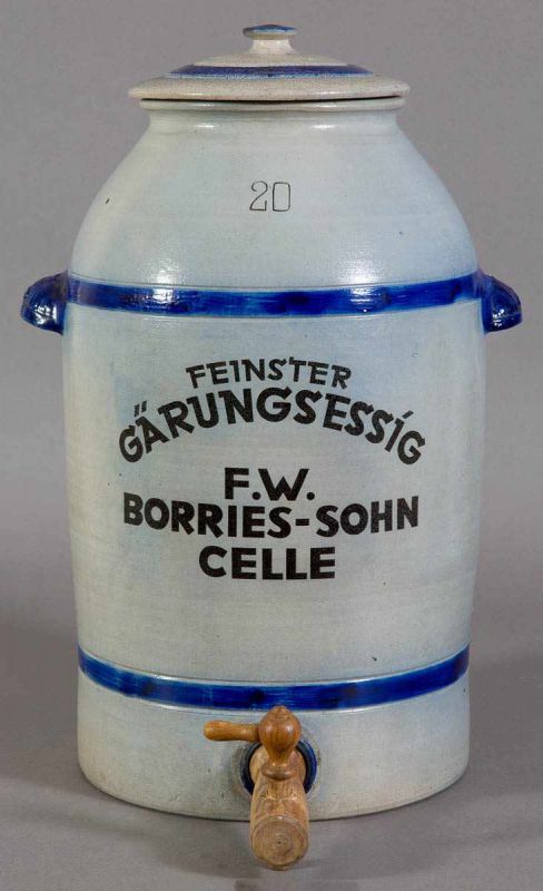 "Feinster Gärungs-Essig - F. W. Beries-Sohn-Celle". Großes Essiggefäß minimal bestossen (