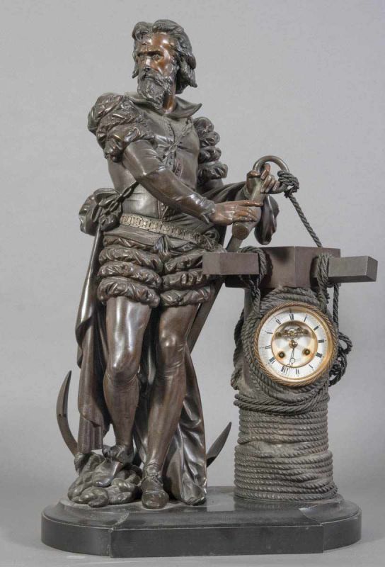 Seltene, große KAPITÄNS-UHR/CAPTAINS-CLOCK mit Seefahrerfigur und nautischem Beiwerk. H. ca. 78