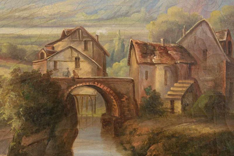 Antike Bilderuhr mit Walzenspielwerk! Schweiz um 1830. Unsigniertes Gemälde, in Öl auf Leinwand. - Image 15 of 16