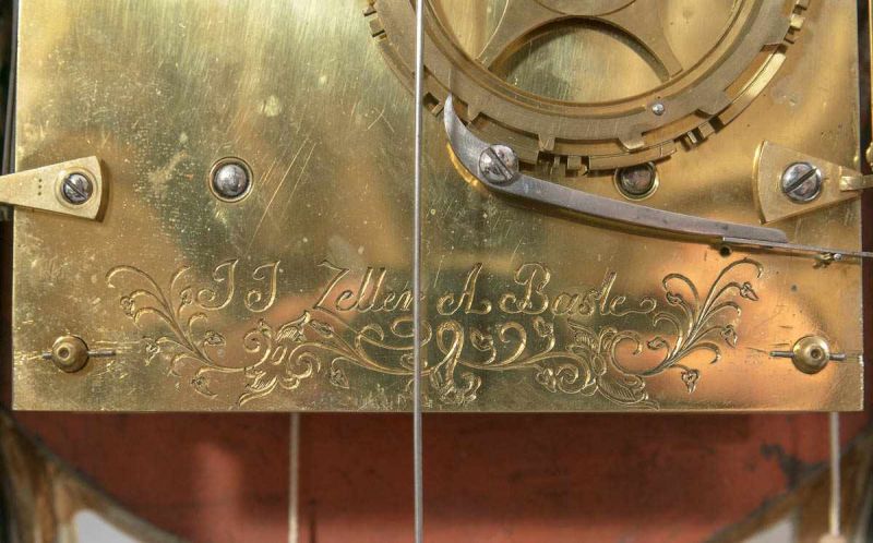 Neuenburger Pendule von J. J. Zeller, Basel Ende 18. Jhd. 4 Viertelschlag auf 2 Glocken, schwarz - Image 12 of 15