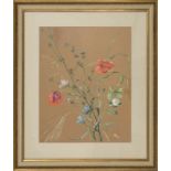 Feines Aquarell "Feldblumen", ca. 40 x 50 cm, hinter Glas gerahmt. Signiert und datiert "Ritter (