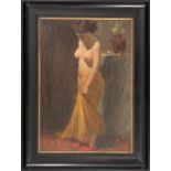 "Nackte Schönheit". Gemälde, Öl auf Leinwand, um 1900, ca. 46 x 66 cm. Oben links monogrammiert "