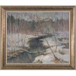 "Winterlicher Wald". Russisches Gemälde, Öl auf Leinwand, ca. 50 x 60 cm, kyrillisch mit A.