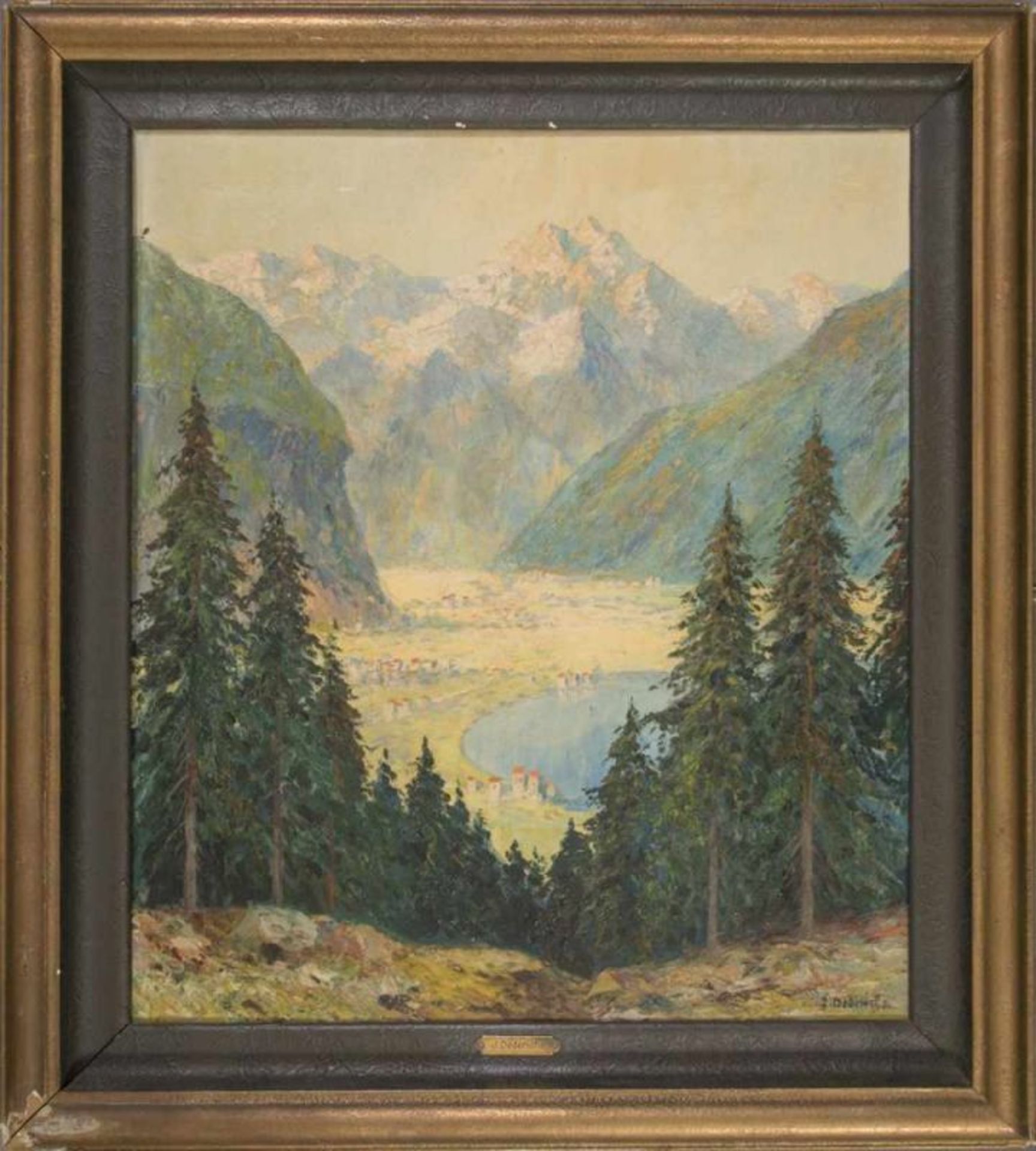 "Talblick". Gemälde, Öl auf Sperrholz. Signiert J Dederichs = Josef Dederichs (Bleibuir 1873 -