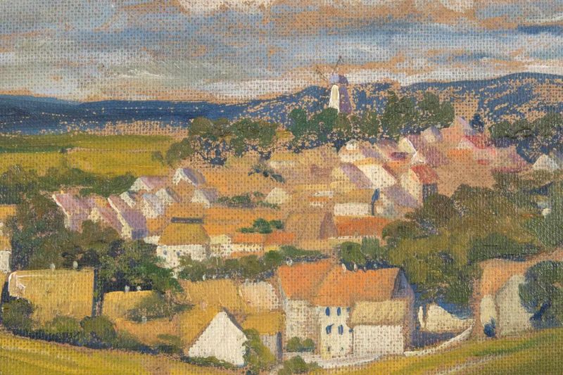"Dorfansicht". Gemälde, Öl auf Malkarton, ca. 40 x 50 cm, signiert & datiert "W. STUCKEN 1940". - Image 3 of 9