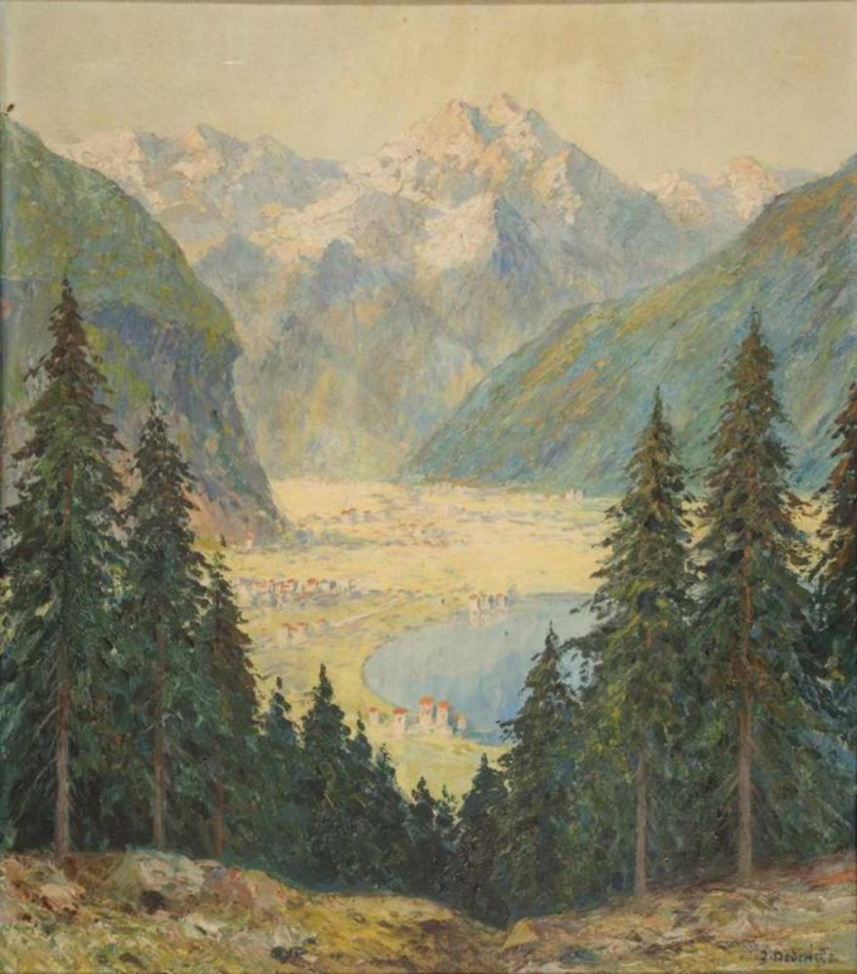 "Talblick". Gemälde, Öl auf Sperrholz. Signiert J Dederichs = Josef Dederichs (Bleibuir 1873 - - Image 2 of 10