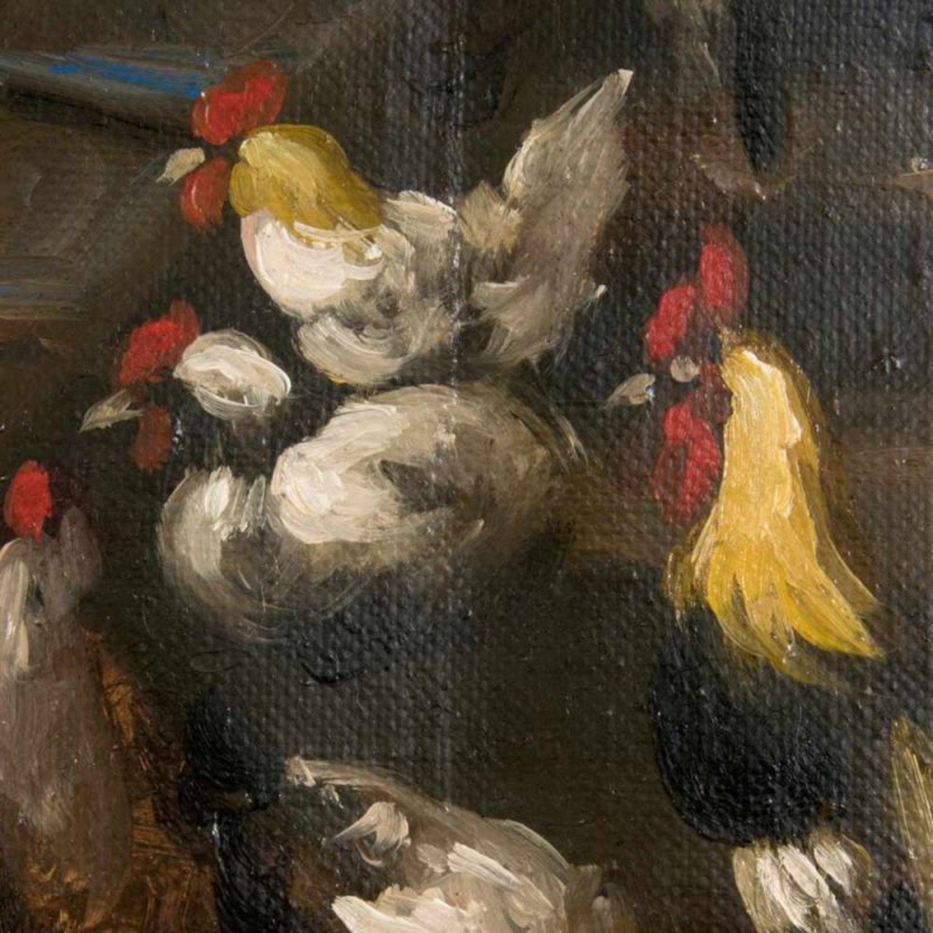 "Im Hühnerstall". Gemälde, Öl auf Leinwand, ca. 33 x 38 cm, signiert Karl Hausni, Mitte 20. Jhd. - Image 3 of 7
