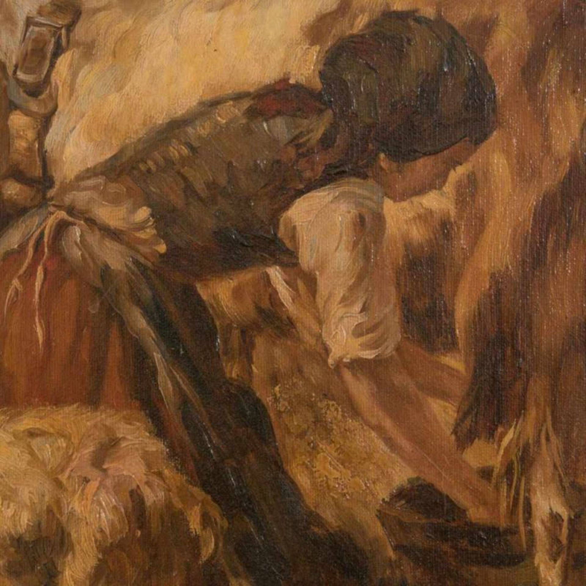 "Bauernkinder". Gemälde, Öl auf Leinwand, ca. 60 x 77 cm, unsigniert/ungerahmt. Leinwand - Image 4 of 7