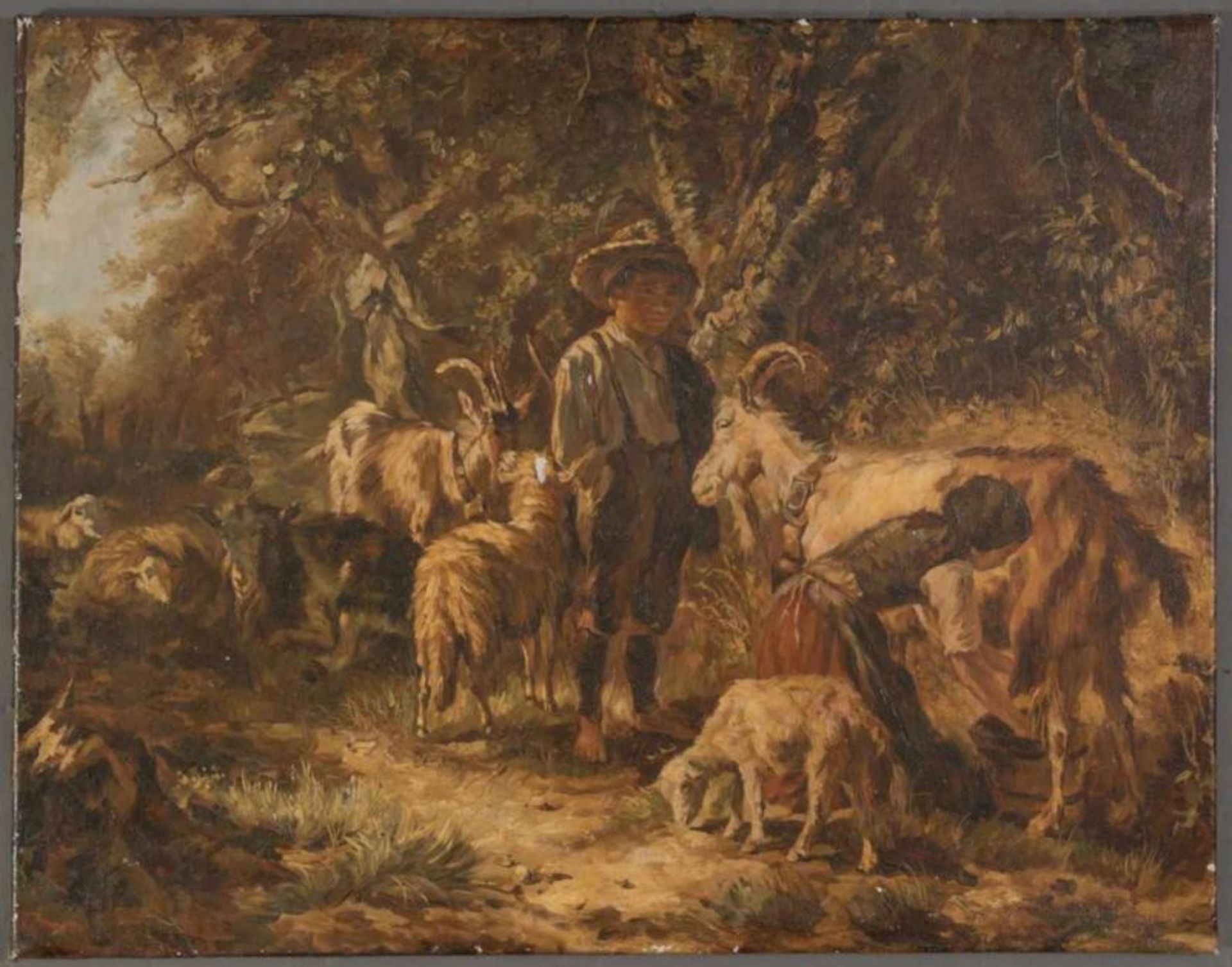 "Bauernkinder". Gemälde, Öl auf Leinwand, ca. 60 x 77 cm, unsigniert/ungerahmt. Leinwand