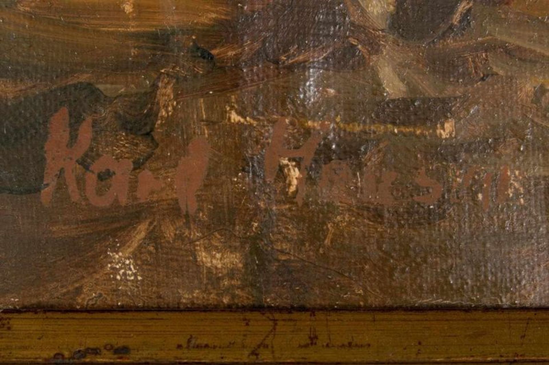 "Im Hühnerstall". Gemälde, Öl auf Leinwand, ca. 33 x 38 cm, signiert Karl Hausni, Mitte 20. Jhd. - Image 4 of 7