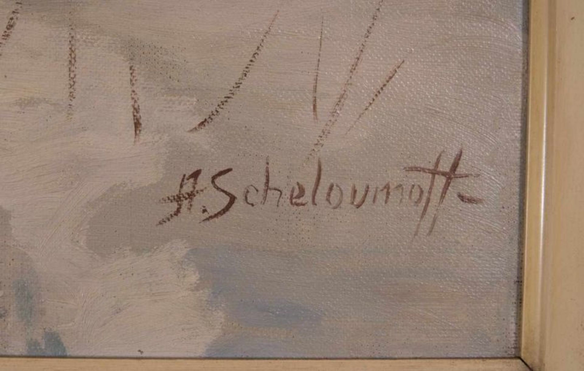 "Russische Schlittenfahrt". Gemälde, Öl auf Leinwand, ca. 50 x 70 cm, signiert: "A. Scheloumoff" = - Image 4 of 7