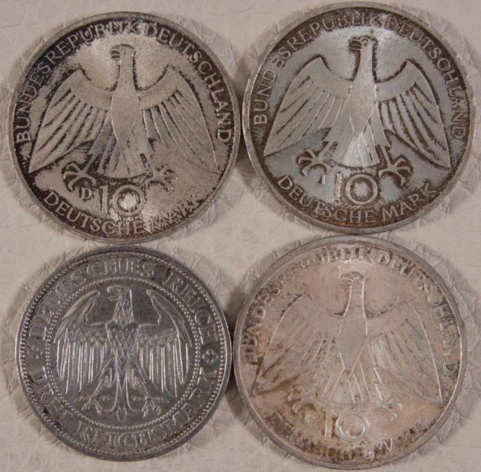 4teiliges Konvolut "Deutsche Münzen" 3 x 10 DM "Olymp. Spiele 1972" & 1 x 3 Mark Stück "1000 Jahre