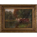 Rinder am Flussufer". Gemälde, Öl auf Leinwand, signiert "Arthur Wilkinson" 1918(?). Leinwand ca.